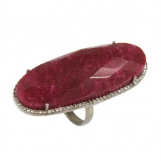 Ruby oval silver cocktail ring